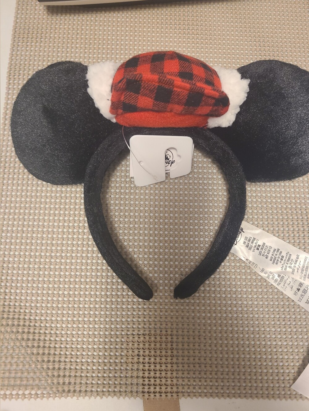 Disney Parks Mickey Plaid Hat Minnie Ears Headband Christmas Holiday, New